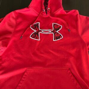 Under Armour Mens Big Logo Fleece Pullover Hooded Sweatshirt Large Loose Red